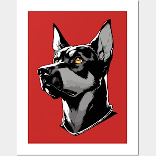 Stunning and Cool German Pinscher Monochrome and Gold Portrait for Father's Day Posters and Art